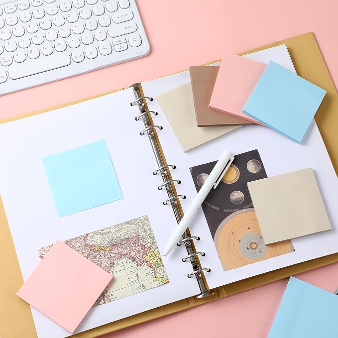 Thenshop 12 Pads Earth Tone Sticky Notes 3''x3'', Self Stick Notes Pads Earth Tone Office Supplies, Vintage Aesthetic School Accessories 50 Sheets/pad