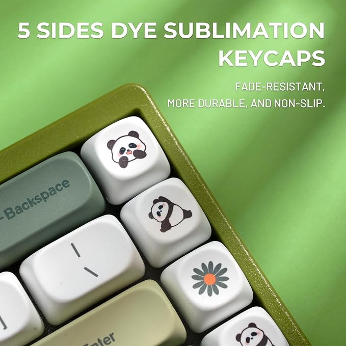 OHY XVX MOA Profile Matcha Panda PBT Dye-Sub Keycaps Set, 143-Key Green & Creamy Keycaps for Mechanical Keyboards (Compatible with 61/64/68/84/87/100/104/108 Cherry MX Switches)
