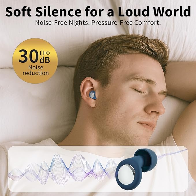 Ear Plugs for Sleeping Noise Reduction, Reuseable Earplugs for Sleep Noise Reducing, Silicone Earplugs for Concerts, Ultra Soft Ear Plug with 8 Eartips - Blue, Flexible Hearing Protection 30db