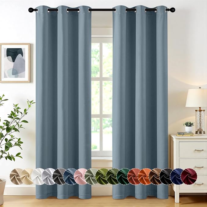 MIULEE Blackout Curtains for Bedroom Living Room 2 Panels, Thermal Insulated Room Darkening Drapes Grommet Noise Reducing Light Blocking Window Treatments 72 Inches Long 40x72 Inch Greyish Blue