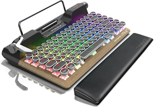 7KEYS Retro Typewriter Mechanical Gaming Keyboard, Vintage Style Computer Keyboard with Wireless Bluetooth5.0/Wired/2.4G, True RGB Backlight, Compatible with PC/Laptop/Tablet/Phone