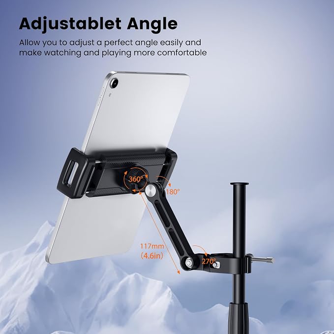 CreaDream Tablet Holder for Microphone Stand, Aluminum Mic Music Stand Holder Mount for Phone and iPad, Adjustable Tablet Holder Compatible with Devices from 4.7 to 13 inch Tablets & Smartphones