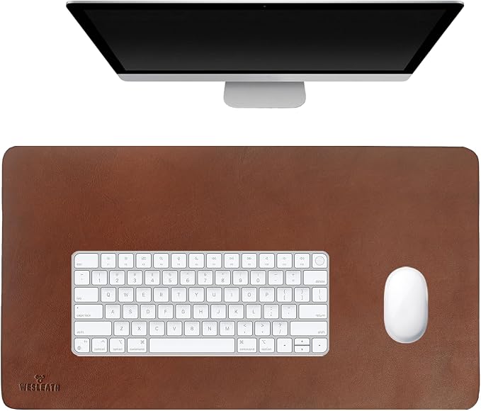 Premium Leather Desk Mat, Full Grain Leather Desk Pad Protector & Desk Blotter, Waterproof Non-Slip Writing Surface for Keyboard, Mouse & Laptop, Desk Pad for Home & Office (Tobacco, Small)