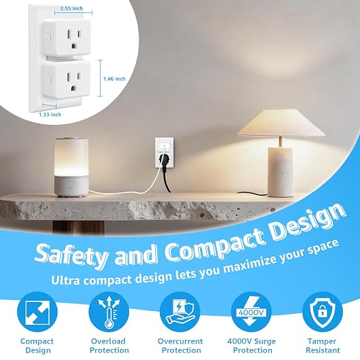 WiFi Plug with Switch,GreenCycle Smart Outlet with Remote,Compatible with Alexa and Google Home via Tuya,Compact Design,Remote Control Anywhere,15A/1500w,TUV FCC Listed(2.4G),2 Switch 2 Plug