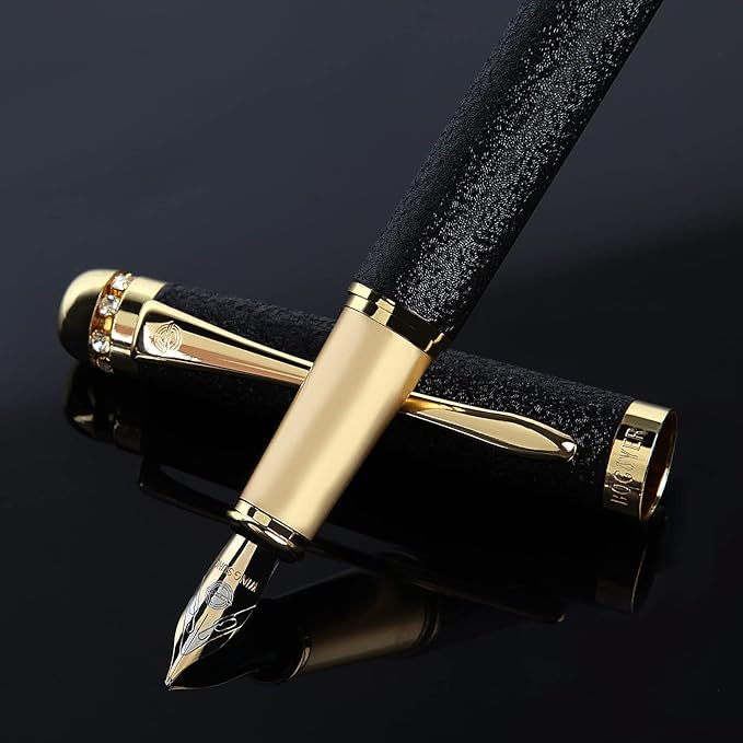 fountain pen-Multiple color styles with rhinestone,diamond inlay and frosted finish,Cute pens,Luxury pen,Office pens,Best pen set,Includes 10 Ink Cartridges and Ink Refill Converter(Black)