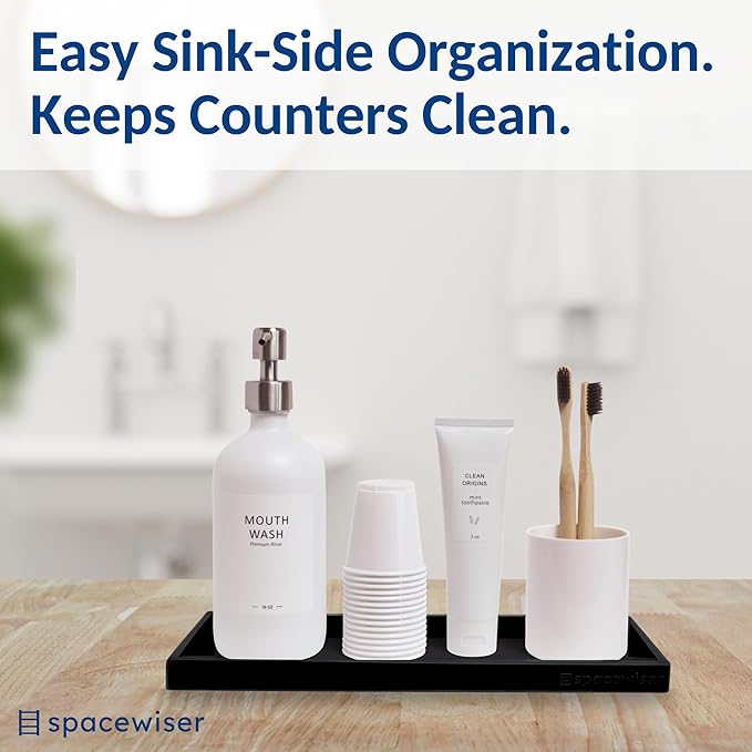 Silicone Countertop & Vanity Tray – 11.7” Bathroom Counter Tray | Bathroom Tray, Bathroom Tray Countertop, Tray for Bathroom Counter, Silicone Kitchen Tray for Counter & Countertop Organizer
