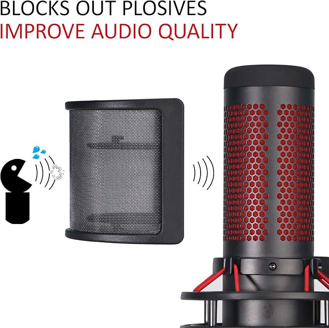 YOUSHARES QuadCast Mic Pop Filter - Microphone Windscreen Mask Shield Compatible with HyperX QuadCast S USB Gaming Microphone