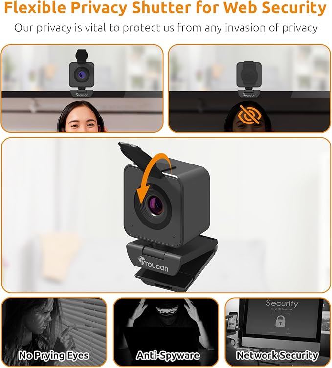 TOUCAN 1080P Webcam for pc, Webcam with Microphone for Laptop, Plug and Play USB Web Cam, 90°View Computer Camera, External Camera for Streaming, Skype, Zoom, FaceTime, Hangouts, MacBook/Tablet