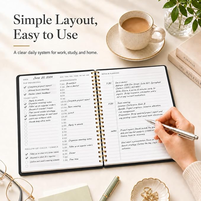 Daily Planner with Hourly Schedules - Undated To Do List Notebook for Work and Study, Spiral Bound, 5.5" x 8.5", Easily Manage Tasks and Appointments - Black