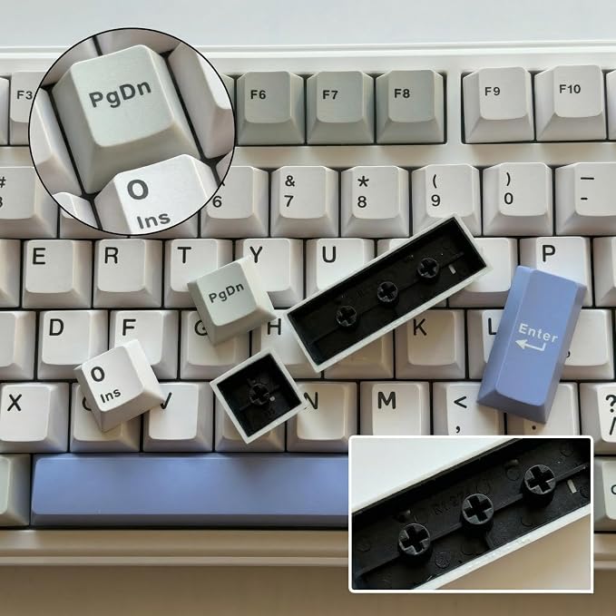 126 Keys PBT Double Shot Keycaps, White Blue Minimalist Keycap Set, Refreshing Clean Style Cherry Profile Keycaps for Mechanical Keyboard 60% 65% 75% 100% Cherry MX Switches