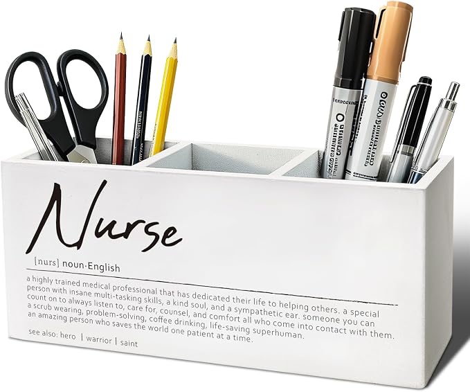 Nurse Appreciation Gifts Pen Pencil Utensil Holder for Women | Nurse Office Decor Wood Desk Organizer and Accessories for Office Tabletop