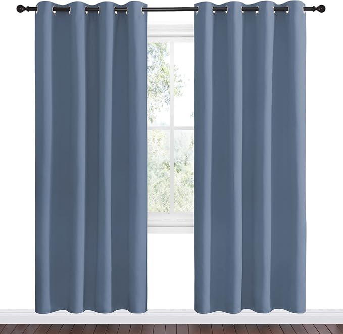NICETOWN Stone Blue Room Darkening Curtain Panels 78" Length for Bedroom Living Room, Thermal Insulated Blackout Draperies for Home Decoration, Total Privacy (55" Width, 2 Pieces)
