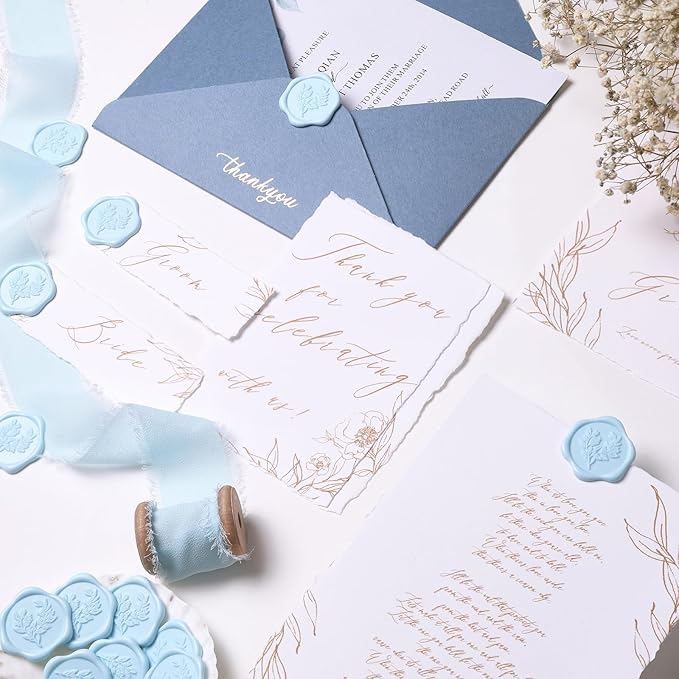 UNIQOOO Wax Seal Stickers - Eucalyptus Wedding Invitation Envelope Seal Stickers, 50 Pcs Self- Adhesive Light Blue Stickers, Perfect for Invitation, Christmas, Gift Wrapping