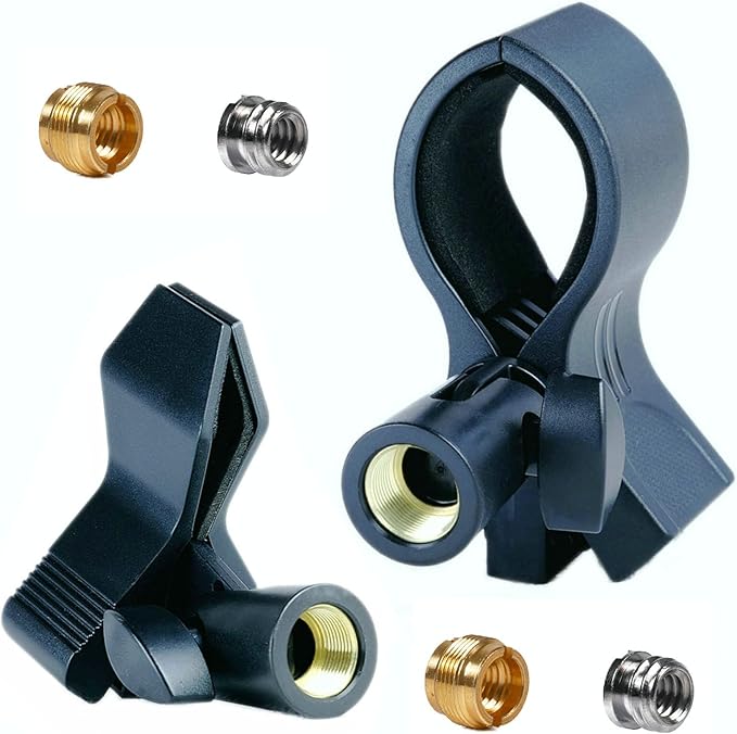 2 Pack KayNicam Universal Microphone Clip Holder for Dynamic & Condenser Mics - Adjustable Mic Clamp for 0.6" to 2.4" Diameter (1.5-6cm) - Includes 5/8", 3/8", 1/4" Metal Threads.
