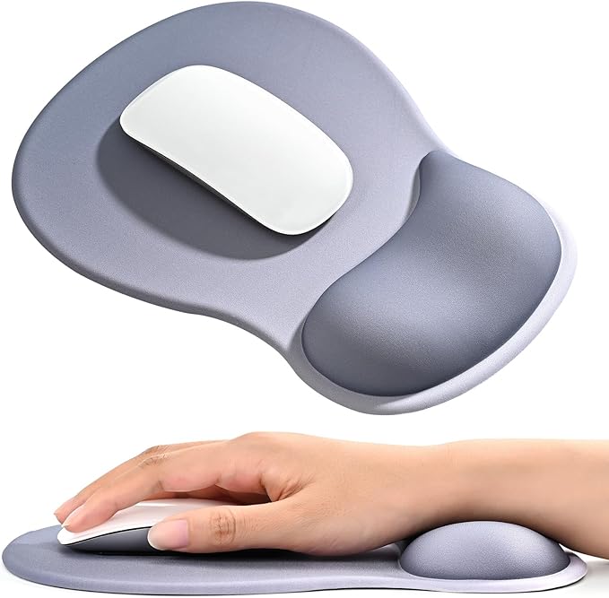 EooCoo Ergonomic Mouse Pad with Gel Wrist Rest Support Middle Concave Design, Relieve Wrist Pain Mousepad, Non-Slip Base for Laptop, Computer, Office Desk Accessories, Carpal Tunnel Syndrome Grey