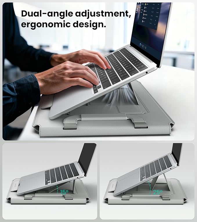 Nillkin 14 inch Laptop Sleeve with Handle (4-in-1), 2 Stand Modes, Slim Laptop Case with Adjustable Stand & Mouse Pad, MacBook Air 13 inch Case for Samsung/Surface/HP/Chromebook/Dell 12-14‘’, Gray