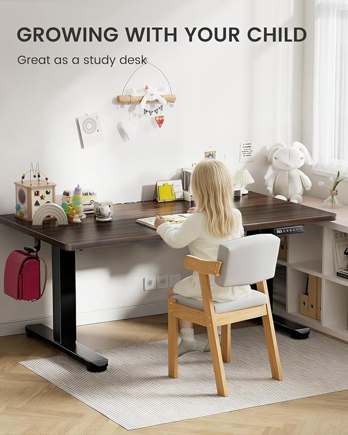 ErGear Low Height Adjustable Desk, Lifts 18.9-28.4 Inches, 48 X 24 Inches Electric Standing Desk for Kids, 4 Height Memory Settings & Storage Hooks, Home Office Computer Table & Study Desk, Walnut