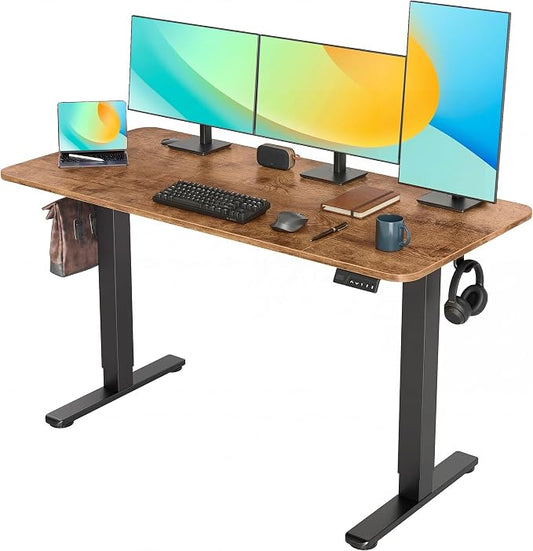 YDN Electric Standing Desk Adjustable Height, 63 x 24 Inches Sit Stand up Desk with Memory Presets & Cable Management, Home Office Desk for Office & Computer Workstation, Black Frame/Rustic Brown Top