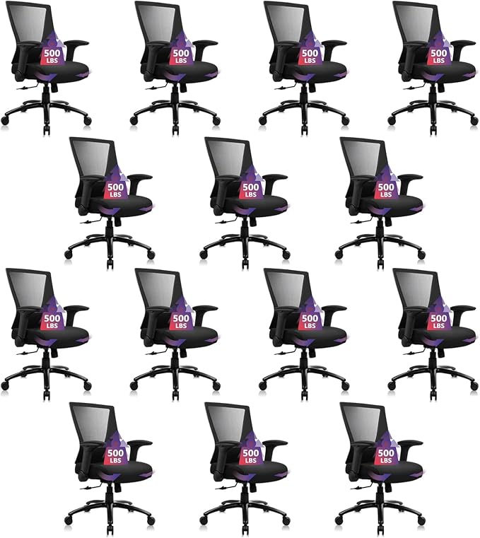 CLATINA Big and Tall Office Chair - Extra Wide Thick Seat, Heavy Duty High Back Executive Desk Chair with Adjustable Armrests, Ergonomic Mesh Computer Chair for Home Office Conference, 500LBS, 14 Pack
