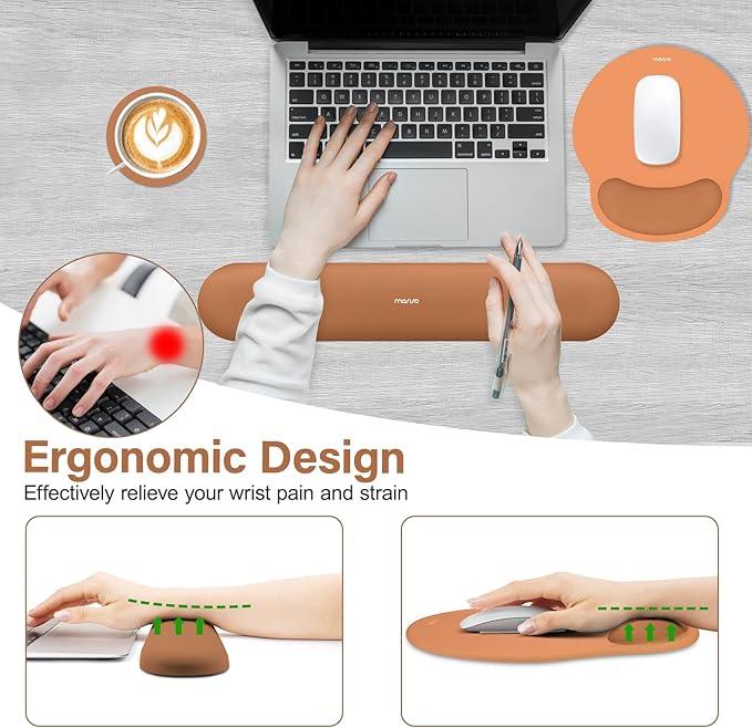 MOSISO Wrist Rest Support for Mouse Pad&Keyboard Set, Circle Curved Ergonomic Mousepad&Coaster Non-Slip Base Home/Office Pain Relief&Easy Typing Pad with Soft Cloth&Silicone Lining, Cosmic Orange