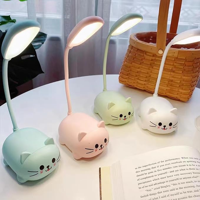 Neioaas LED Desk Lamp for Kids, Cute Cat Lamp USB Rechargeable Reading Light,Portable LED Table Light, Flexible Gooseneck Eye-Care Cartoons Small Desk Lamp Girls Gifts (Blue)