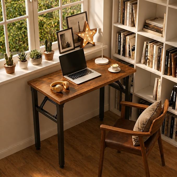 Folding Desk Foldable Desk - Folding Table for Small Spaces, Portable Compact Laptop Workstation for Computer Tasks, Study, Craft, Sewing, Home Office, Bedroom, Dorm and Narrow Space Storage
