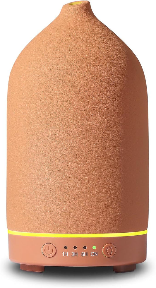 Gooamp 200ML Ceramic Essential Oil Diffuser - Ultrasonic Aromatherapy & Humidifier with 7-Color LED Lights, Auto Shut-Off, Brown, 1H/3H/6H Timer | Scent for Home,Office,Yoga