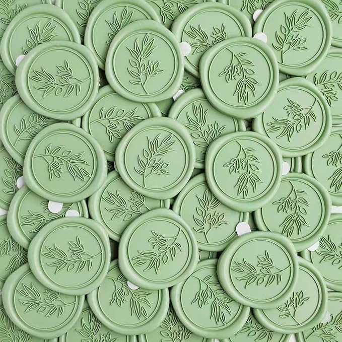 50 Pcs Sage Green Wax Seal Stickers Self- 3D Wedding Invitation Seal Stickers, Perfect for Wedding Invitation, Envelopes Christmas Cards, Seating Chart, Good Adhesion and Easy to Use
