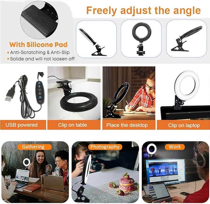Ring Light Video Conference Lighting Kit 3200k-6500K Dimmable Led Clip on Computer Monitor Laptop Phone for Content Creator (YouTube/TikTok/Twitch) Makeup,Conference,Selfie,Video,Vlog (Black)