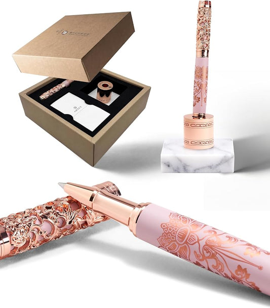 ARTEX Executive Rollerball Pen Sets With Stand - Museum Art Collections - Crafting Timeless Beauty-Luxury Pen Gift & Office Desk Decor, German SCHMIDT refill,Solid Metal & Marble, Gift for Her