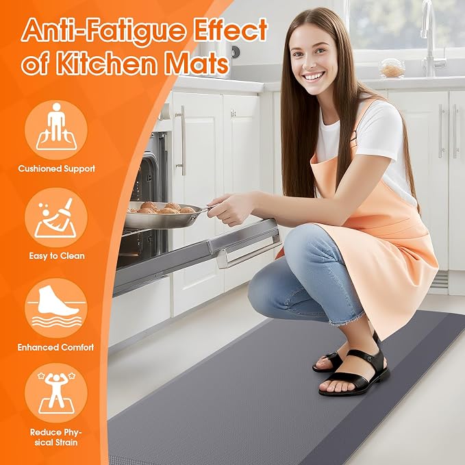 4/5 Inch Thicker Kitchen Mat, Cushioned Thick Floor Comfort Mat, with Non-Slip Bottom, Water & Stain Resistant, Easy Clean Standing Desk Mat for Kitchen, Sink, Office (17.3"x60"x0.8", Grey)