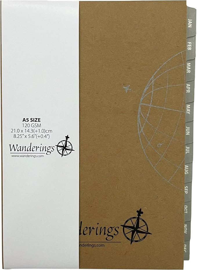Wanderings Undated Monthly & Weekly Planner Inserts for A5 6-Ring Binder – 12 Months, Jan–Dec | Hourly Weekly Spreads, Contacts & Notes | Filofax Compatible | 120 GSM | 5.5" x 8.25"