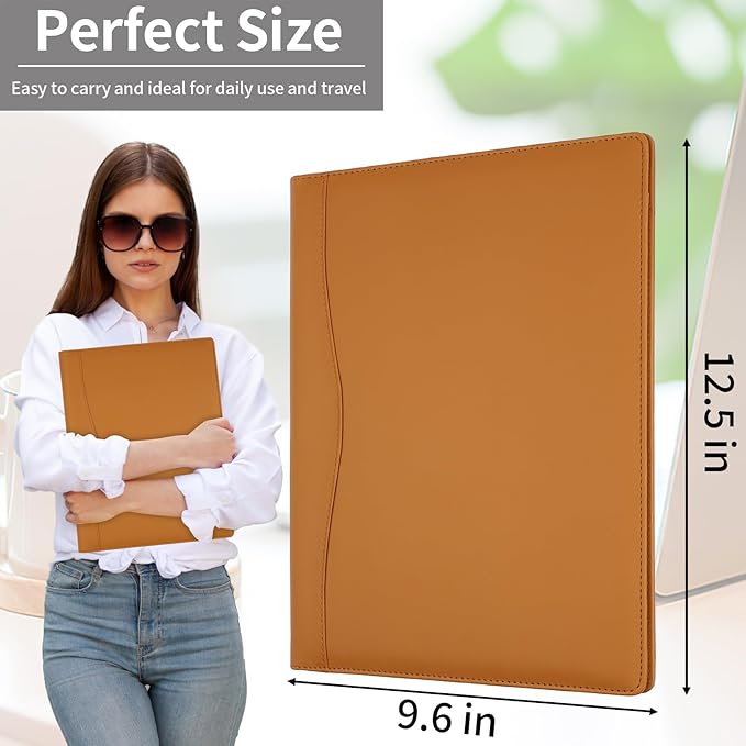 Professional Padfolio Portfolio Binder, Faux Leather Interview Resume Folder, Letter Size A4 Legal Writing Pad Holder, Document Organizer for Business School Office Conference (Brown)