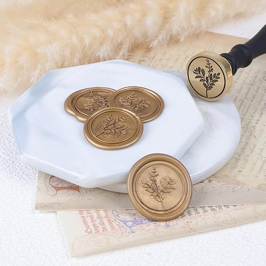 UNIQOOO Flowers Wax Seal Stamp - Botanical Theme Floral; Vintage Brass Stamp Head with Wood Handle for Wedding Invitation Gift Wrap Envelopes Christmas Card