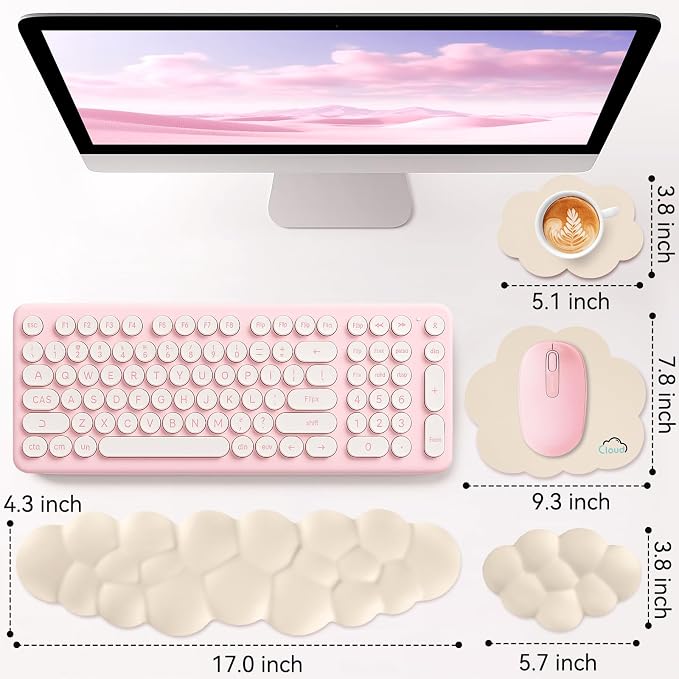 Sushret Cloud Wrist Rest for Computer Keyboard, 4-in-1 Memory Foam Leather Cloud Keyboard Wrist Rest and Mouse Pad Set with Ergonomic Support for Arm and Palm Cushion, Gaming/Work Setup, Beige