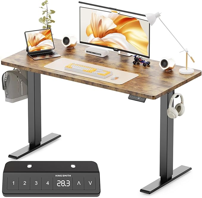 WALKINGDESK 40x24 Inches Height Adjustable Electric Standing Desk with 2 Hooks for Home Office, Ergonomic Sit Stand up Desk with Splice Board, Rustic Brown