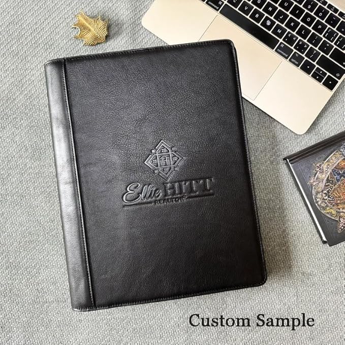 DUKE&COW Personalized Leather Portfolio for Men, Engraved Clipboard Binder, Custom Resume Padfolio Women, Christmas Gift His/Her (Clipboard, Shiny Black-Custom)