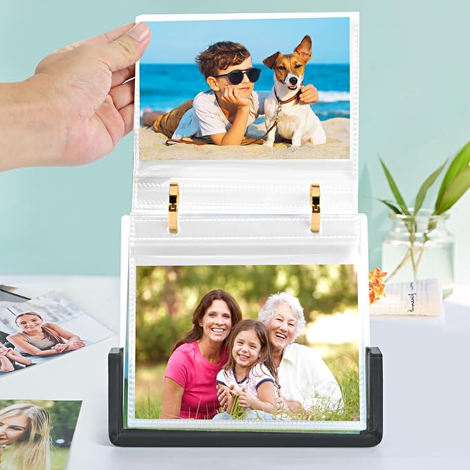ZEEYUAN 4x6 Desktop Flip Photo Album on Stand Acrylic Picture Frame Holds 60 Pictures, 4x6 Standing Photo Album Double Side Display Gifts for Thanksgiving Christmas Valentines