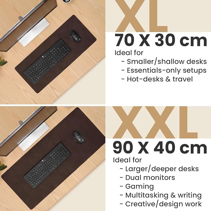 Full Grain Genuine Leather Desk Pad – Dark Brown (L) - Premium Desk Mat with Non-Slip Backing, Thick 3mm, Office Desk Protector for Work & Gaming (Large 27.6 x 11.8 inch)