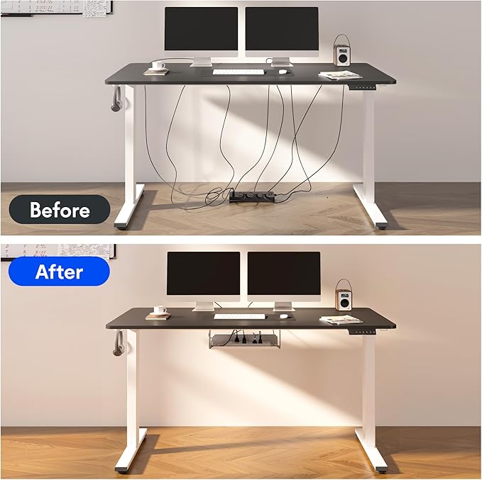 FLEXISPOT EN2 Whole-Piece Standing Desk with Clamp Power Strip, 55 x 28 Electric Stand Up Height Adjustable Desk with Cable Management (Gray Frame + 55" Black Top, 2 Packages)