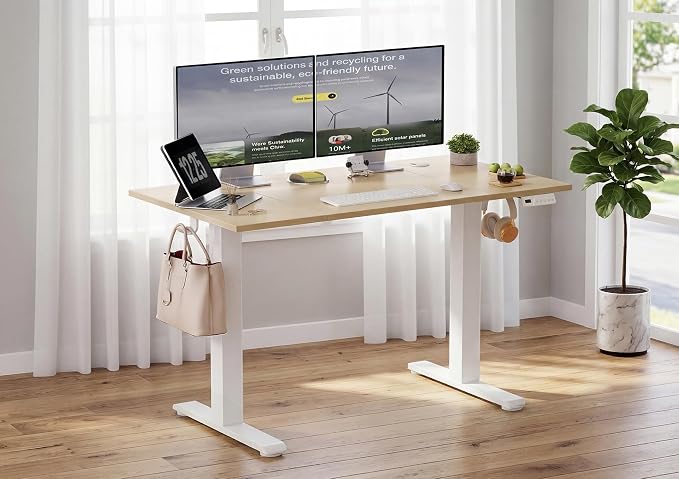 YDN Electric Standing Desk, 48x24 Inch, Nature | 3 Memory Presets, Cable Management, Adjustable Height, Sit Stand, Computer Workstation, Home Office
