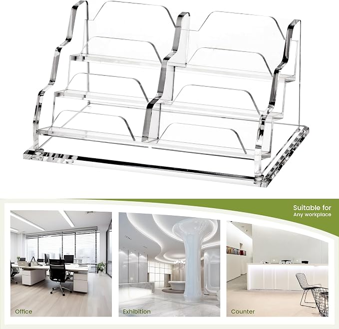 YUXUN Business Card Holder for Desk, Acrylic Business Card Display Stand with 6 Slot, Office Desk Accessories for Man &Woman,300 Cards Capcity, Clear
