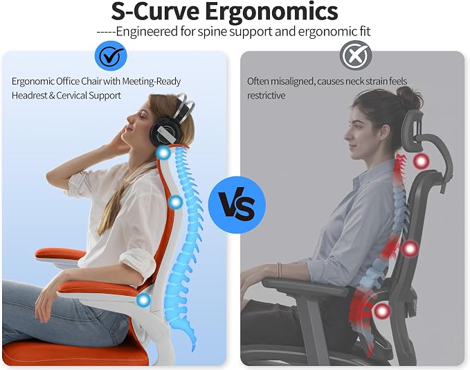 TRALT Ergonomic Office Chair- Desk Chair with Adjustable Lumbar Support | Big and Tall Back Ergonomic Desk Chair - Home Office Mesh Chairs and PU Leather Seat for Home Reading to Adults(Orange)
