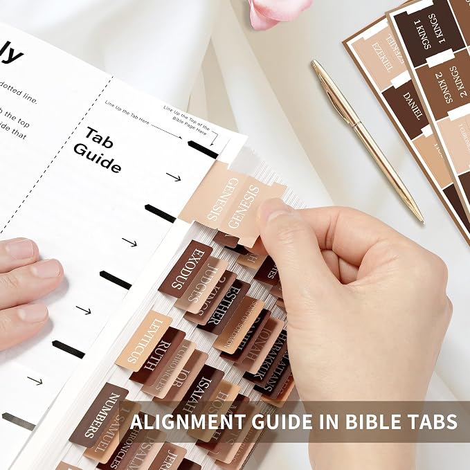 Bible Tabs for Women & Men, Bible Tabs for Study Bible, Large Print Neutral Bible Tabs for Easy Navigation, Bible Index Tabs, 66 Tabs Old & New Testament, Extra 9 Blank Tabs - Bed of Oak