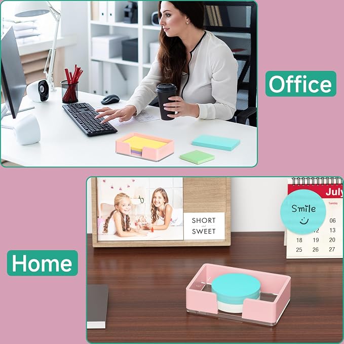 Sticky Note Holder, Pink Acrylic Notepad Holder 4x6 in Self-Stick Note Dispenser Office Desk Accessories, Memo Pad Holder Organizer for Classroom School Supplies
