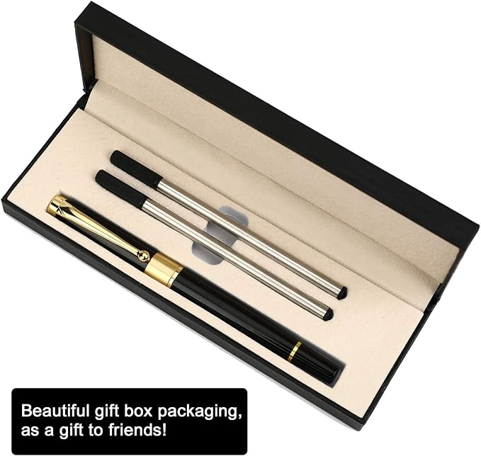 1314 Free Engraving pen Personalized custom pens Roller Ballpen, Ballpoint pen, Ball pen, Medium Refill Pen Black Ink, Custom Gifts for Men, Women, Classy Gift Box (Black Style 2)