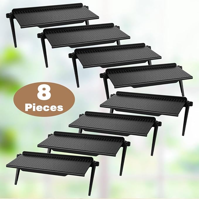 8pcs TV Shelf Adjustable Monitor Top Stand, Black ABS Storage for Video Game Consoles, Media Boxes, Routers, Remote Controls, Decorative Shelving for Home and Office, 11.8 x 4.5 inches