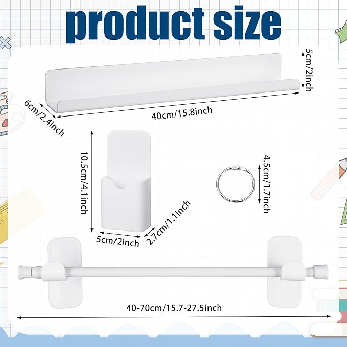 3 Set Magnetic Classroom Supplies Include Magnetic Adjustable Flip Calendar Rod Book Shelf and Pen Holder for Classroom, Teacher Office, School Supplies