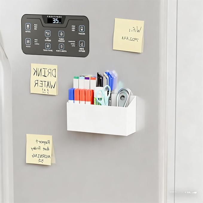 Yieach 2 Pack Magnetic Marker Holder for Whiteboard with Magnet and Adhesive - Non Slip Acrylic Magnetic Pen Cup and Dry Erase Marker Holder for Expo,Refrigerator,Locker and Classroom Organizer,White