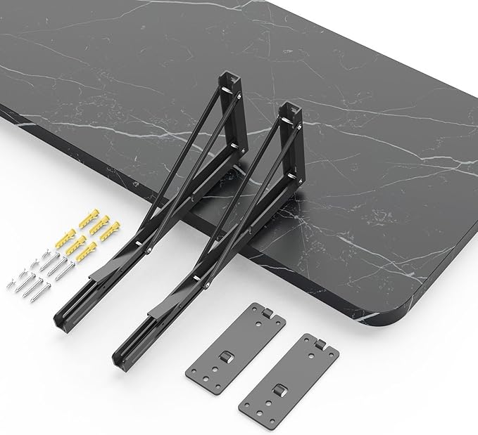 Wall Mounted Folding Table 40"x 16" with Removable Heavy-Duty Brackets Support Up to 200 Pounds Folding Desk for Small Space Home Laundry Room Office Rv Suitable for Solid Wall (Black Marble Pattern)